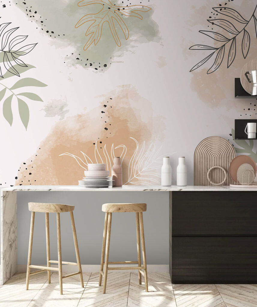 Abstract leaves with soft watercolor tones