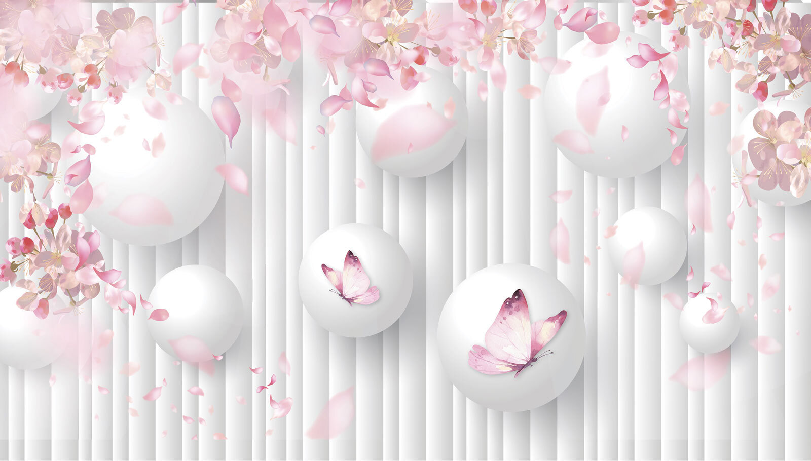 u74222p - Fehér golyók csoportja rózsaszín pillangókkal rajtuk - tegory