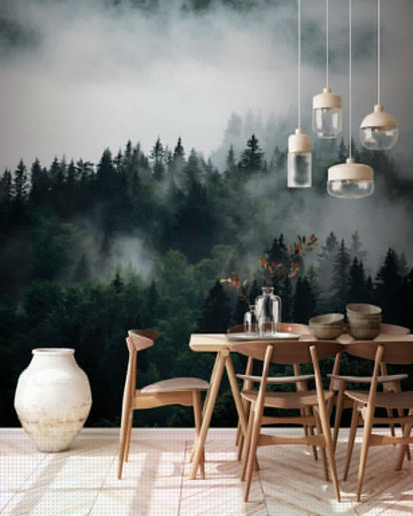 Foggy forest with trees Foggy forest with trees