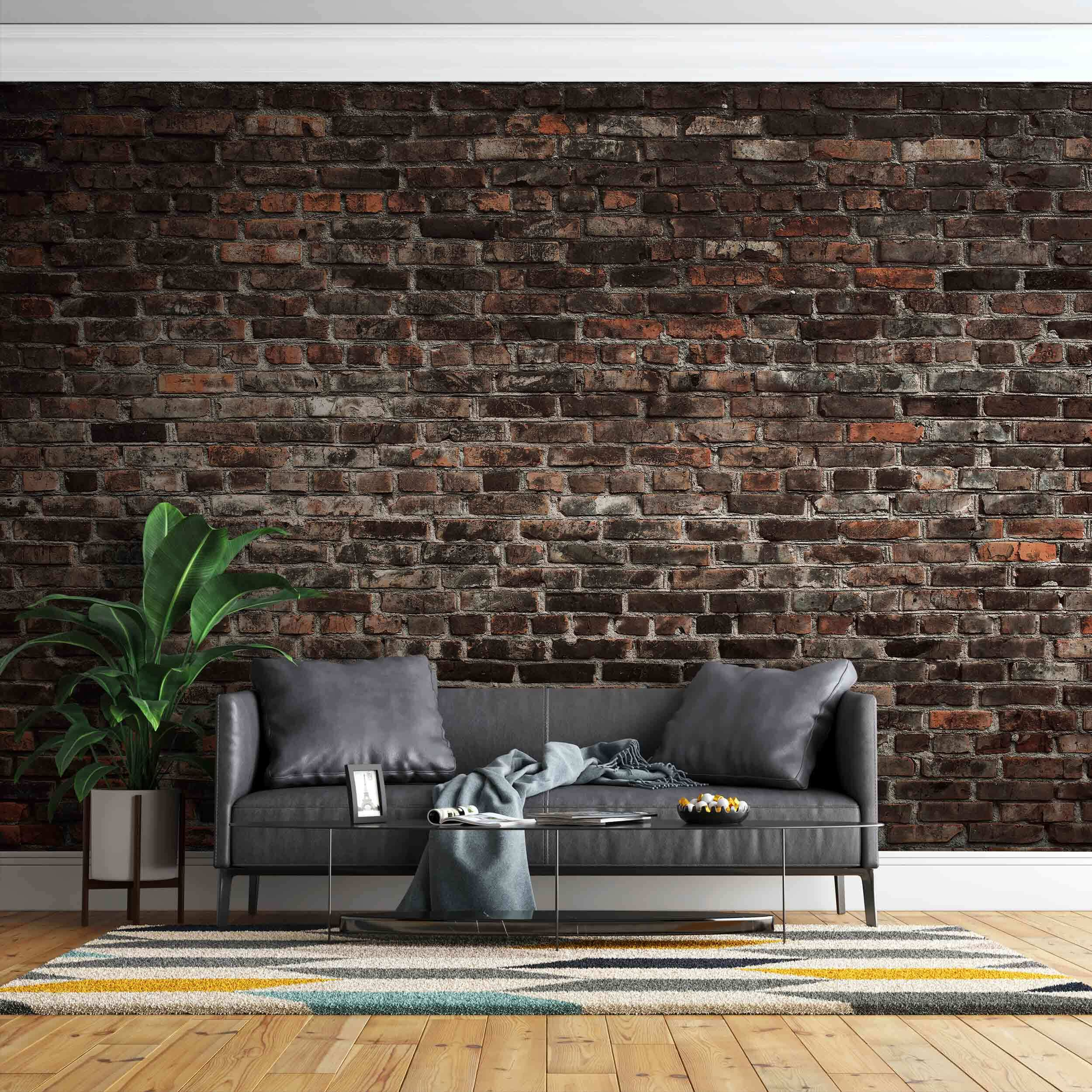 Brick wall with black and red bricks