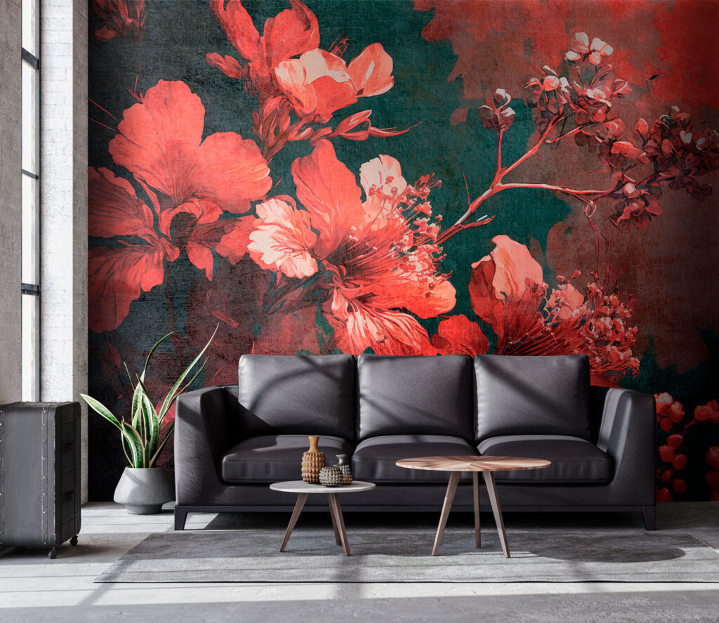 Vibrant blossoms amid dark foliage