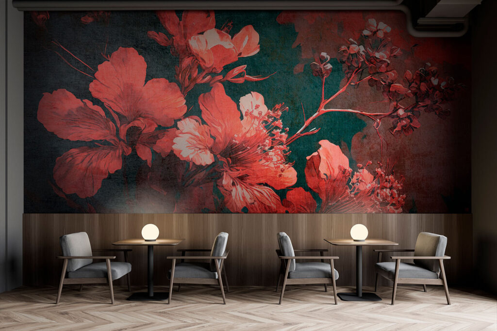 Vibrant blossoms amid dark foliage