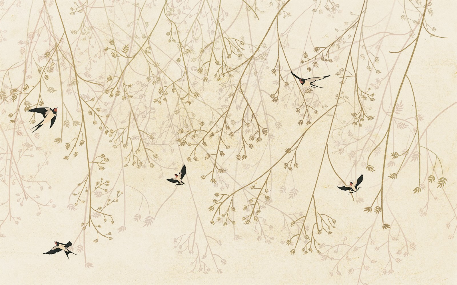 Birds flying in the branches of a tree