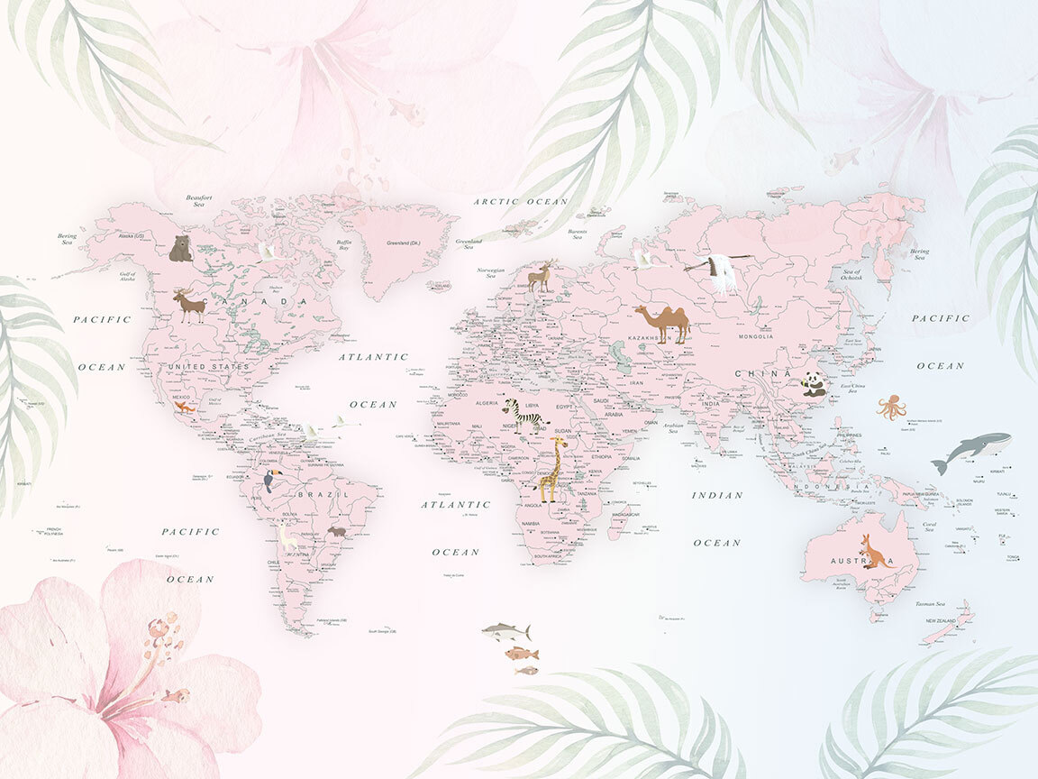 Map of the world with animals Map of the world with animals