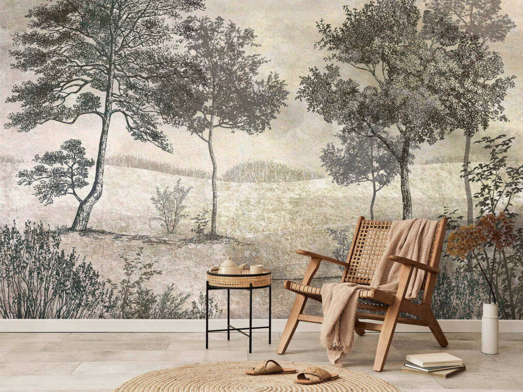 Drawing of trees in a field Drawing of trees in a field