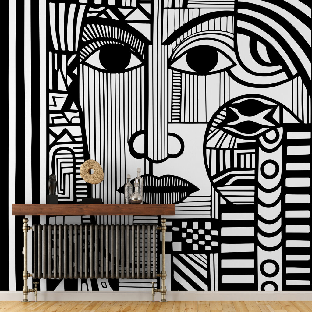 A black and white drawing of a face A black and white drawing of a face