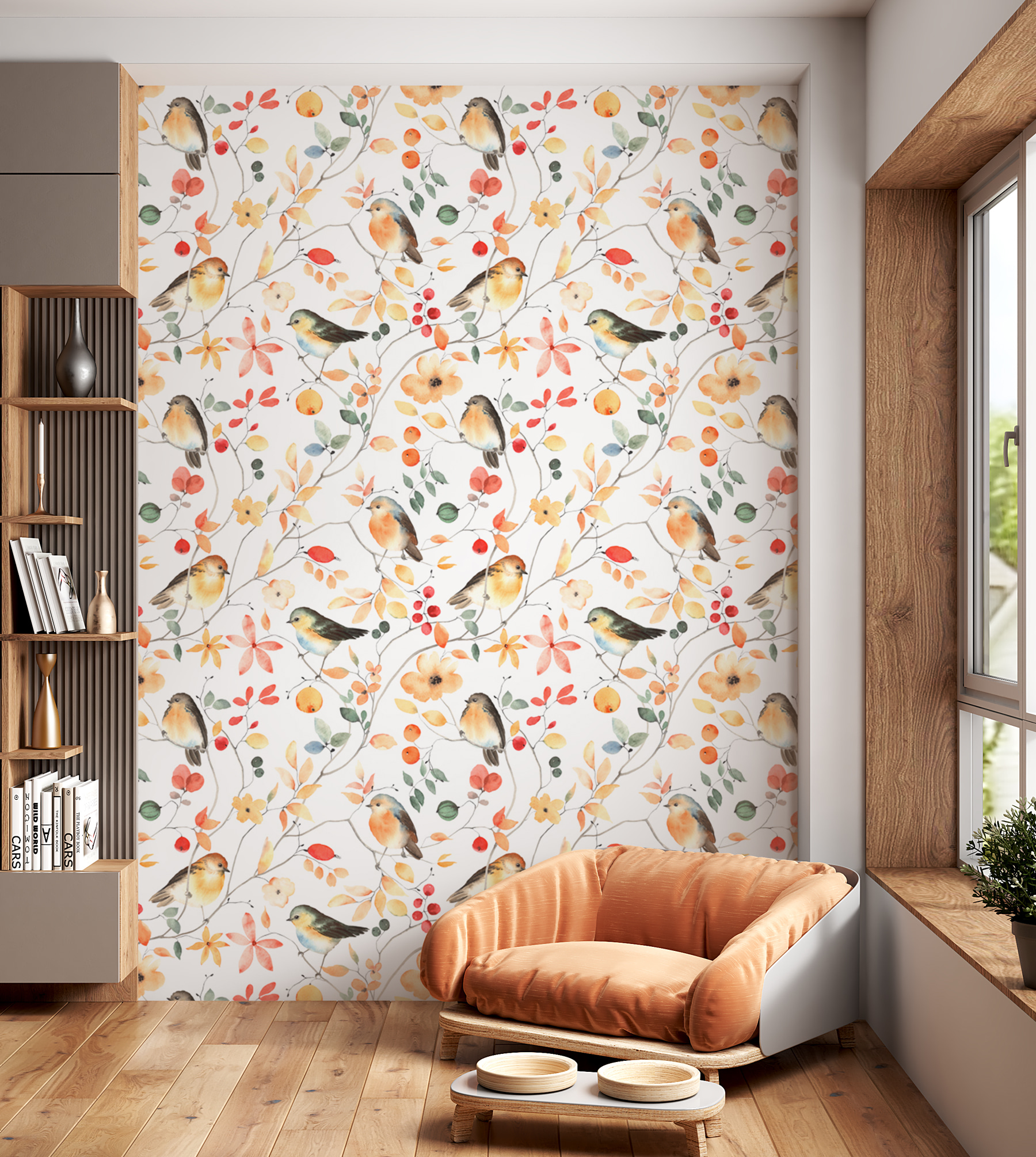 A pattern of birds and flowers A pattern of birds and flowers