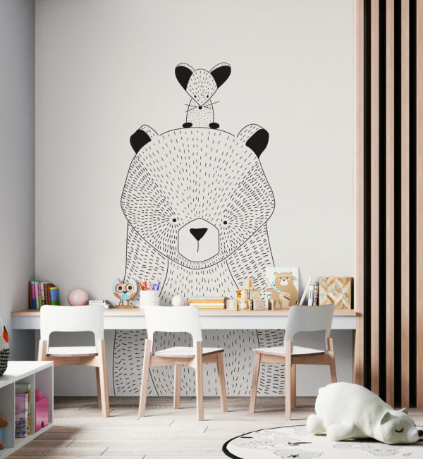 A bear with a mouse on its back A bear with a mouse on its back