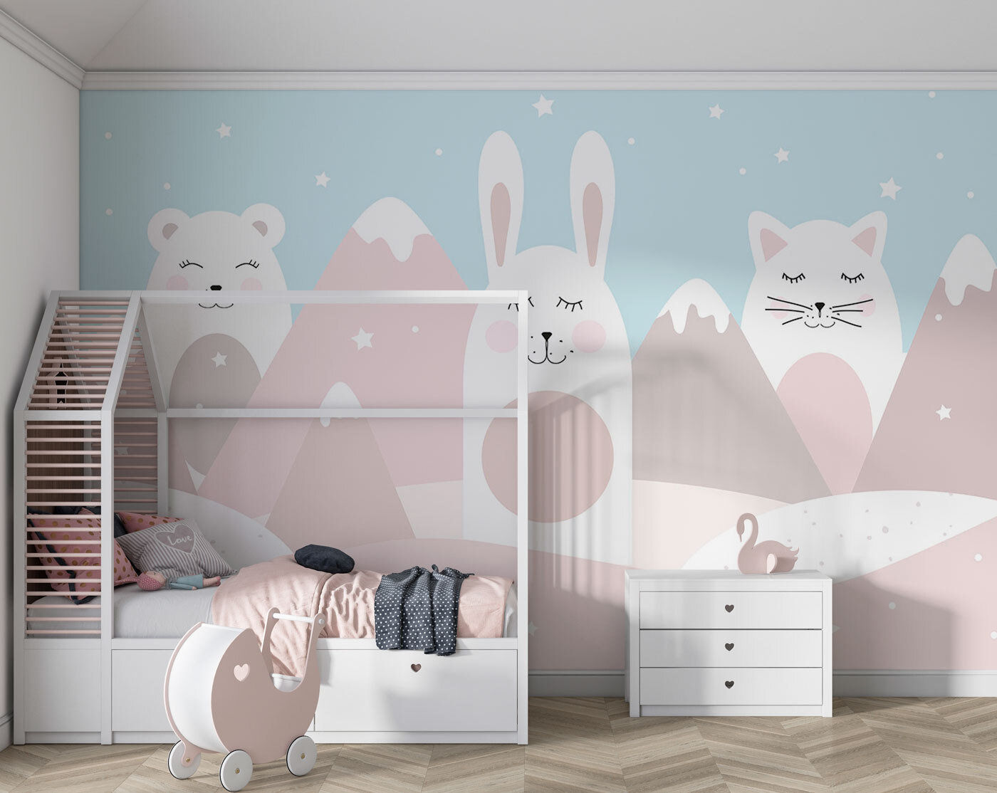 A group of animals in a landscape