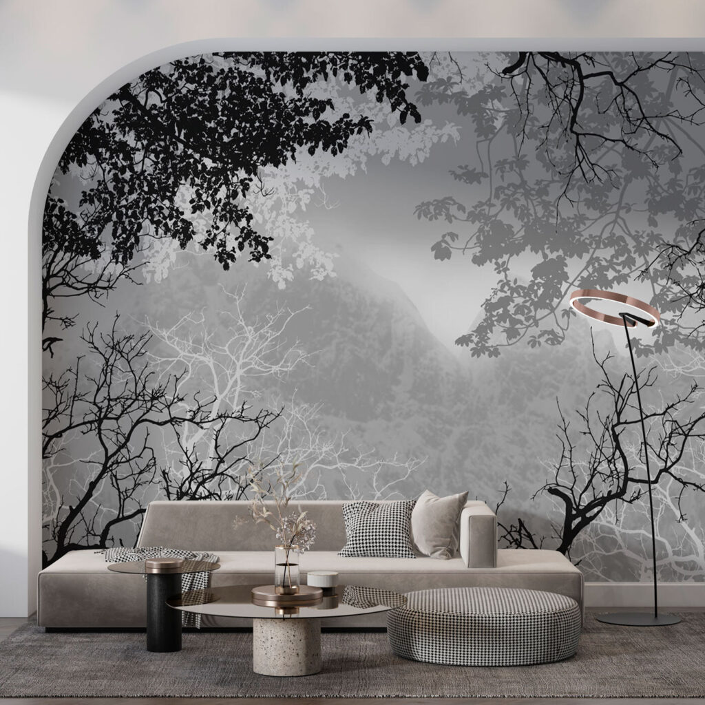 A group of trees with branches and leaves