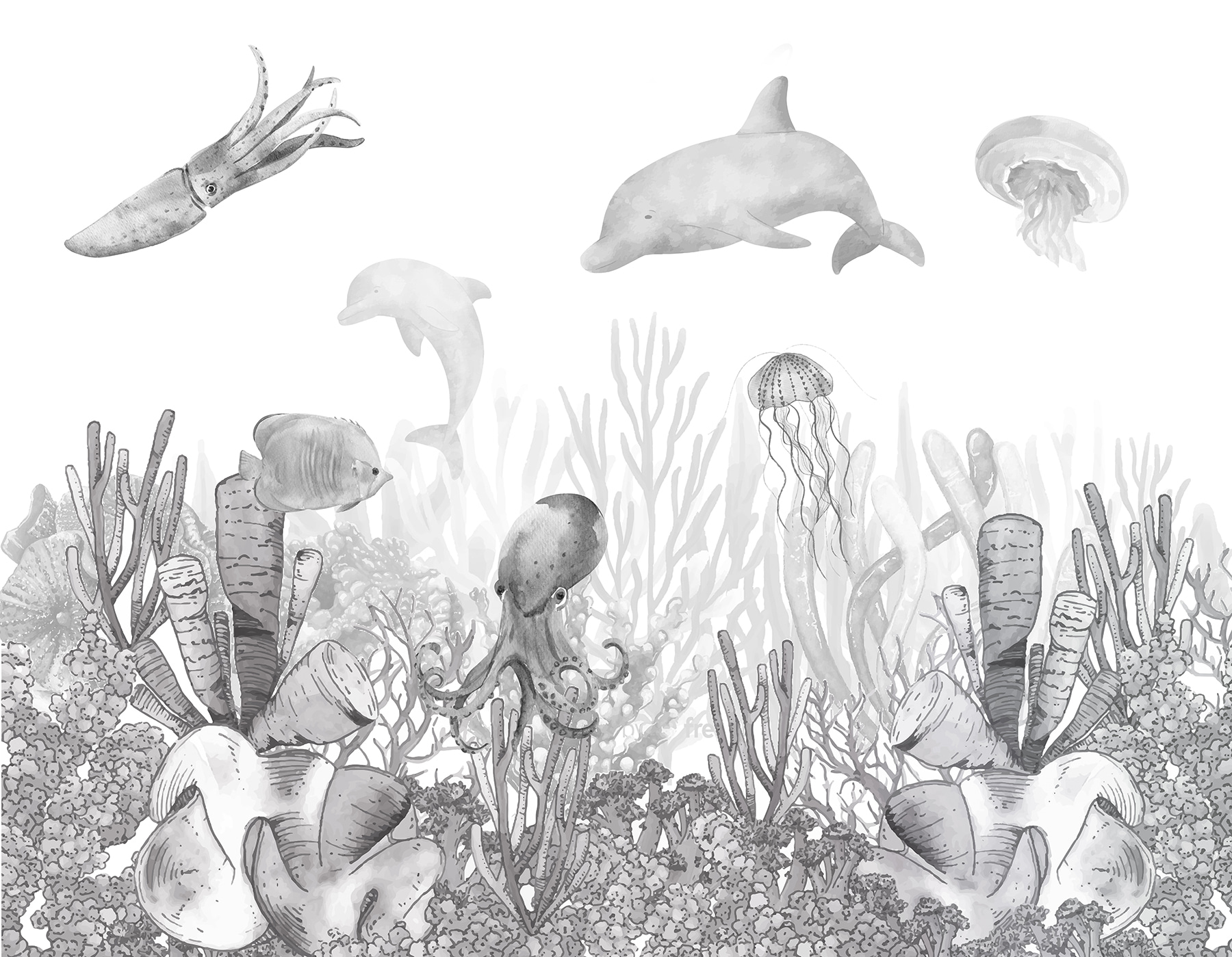 A sea life with fish and jellyfish A sea life with fish and jellyfish