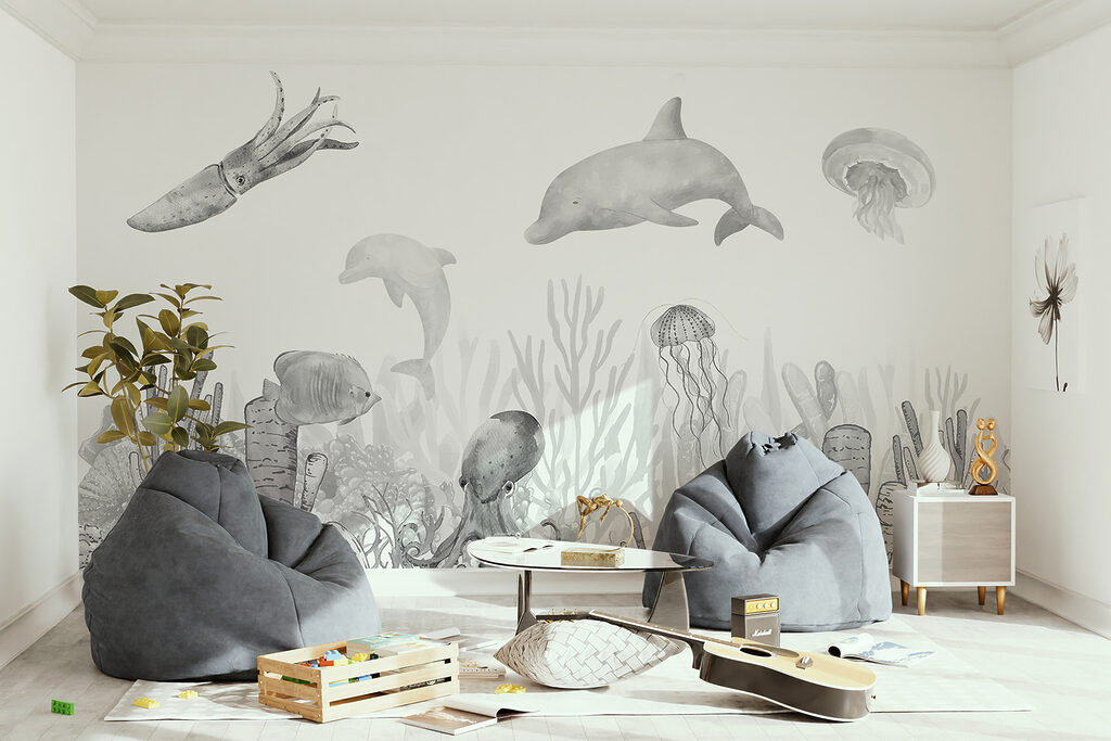 A sea life with fish and jellyfish A sea life with fish and jellyfish