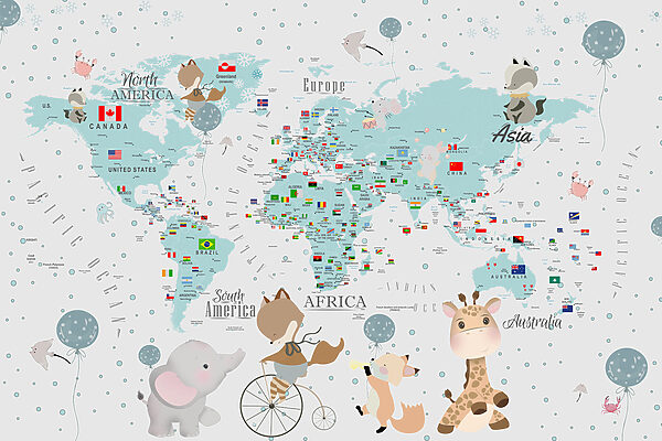 A map of the world with animals A map of the world with animals