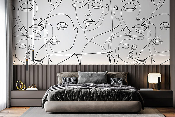 Fekete vonalakból álló minta fehér alapon Fotótapéta Fekete vonalakból álló minta fehér alapon