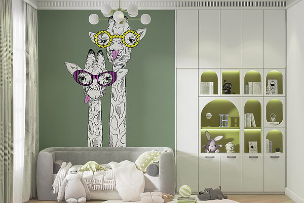 A couple of giraffes wearing glasses