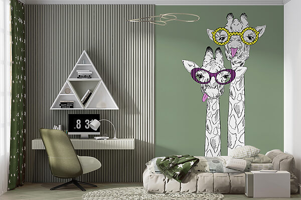 A couple of giraffes wearing glasses