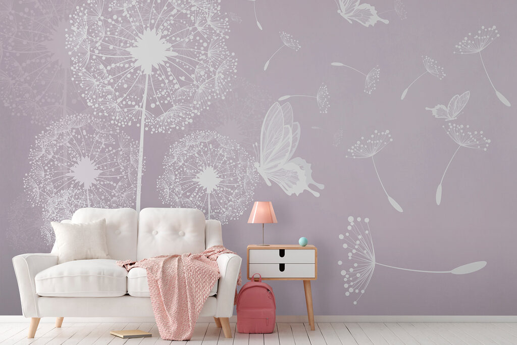 A white dandelions and butterflies