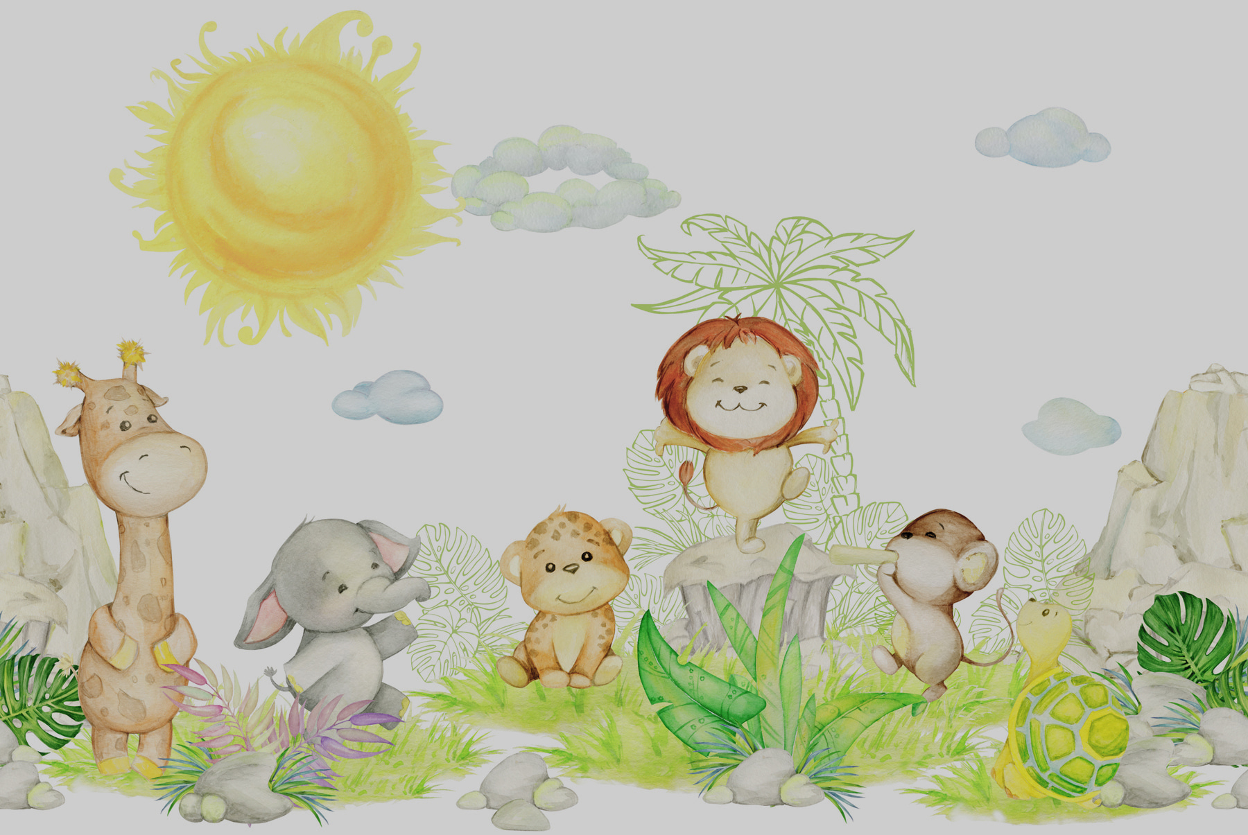 A group of animals in a garden A group of animals in a garden