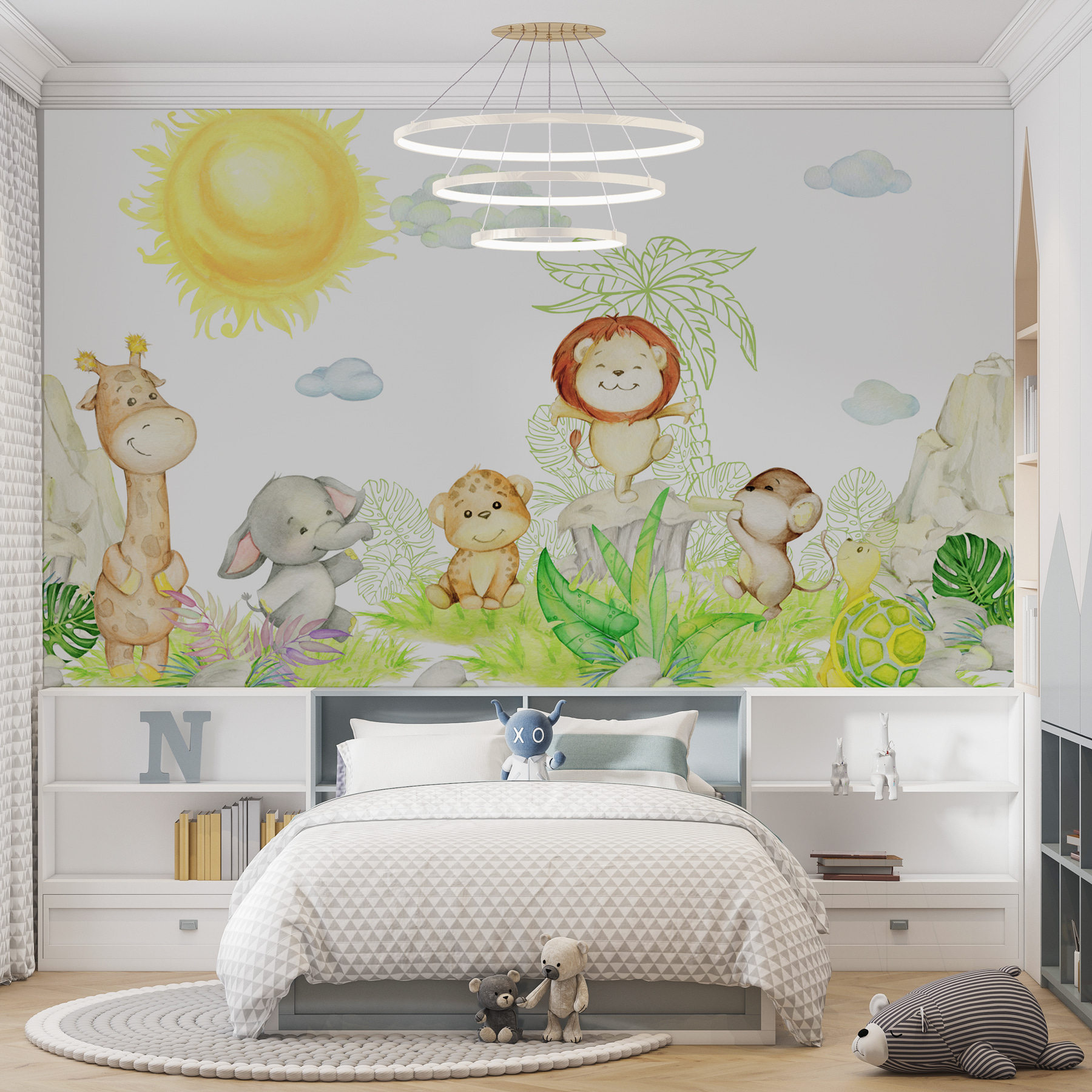 A group of animals in a garden A group of animals in a garden