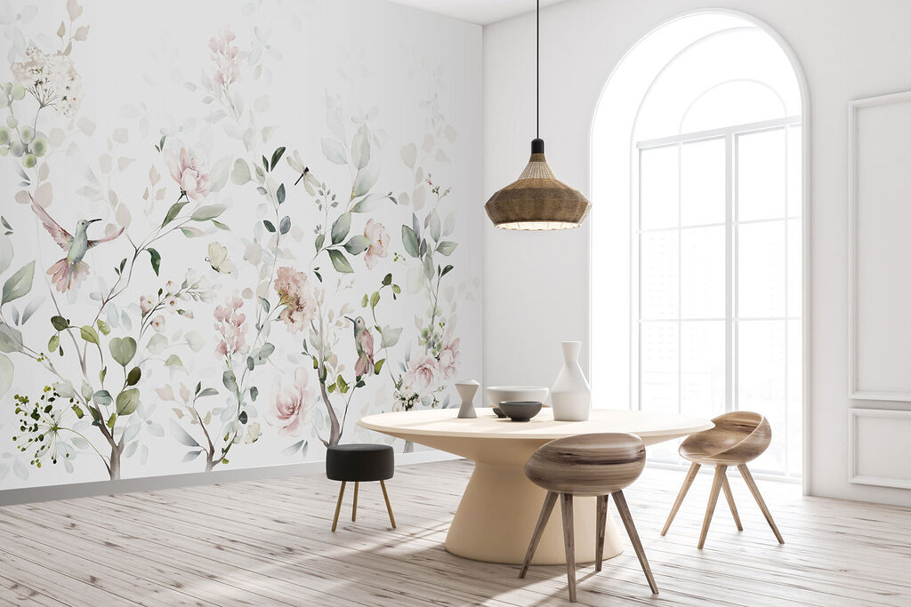 A painting of flowers and birds A painting of flowers and birds