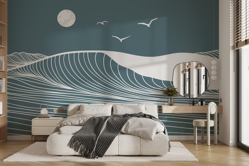 Waves and birds in the sky
