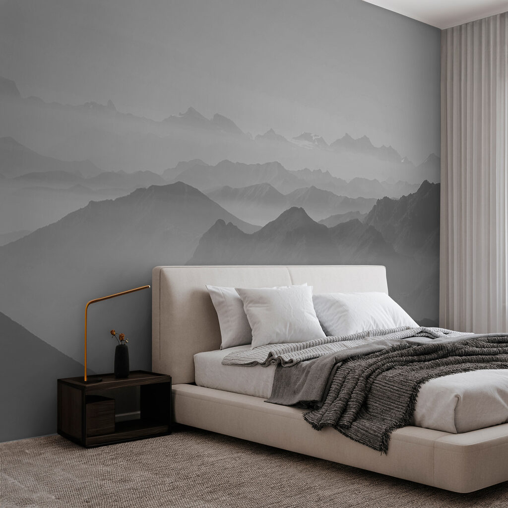 A black and white image of mountains A black and white image of mountains