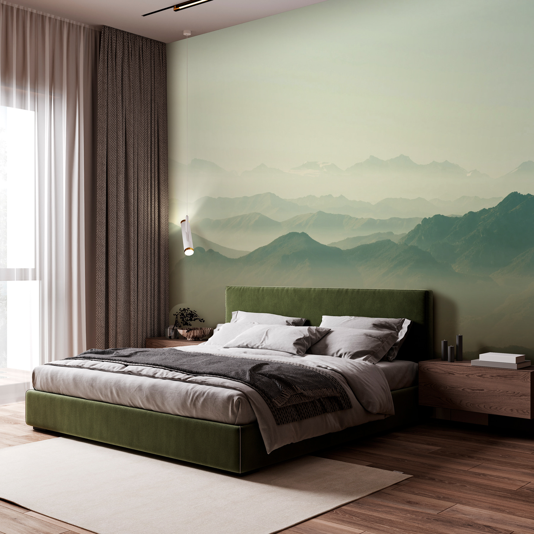 A mountain range with fog