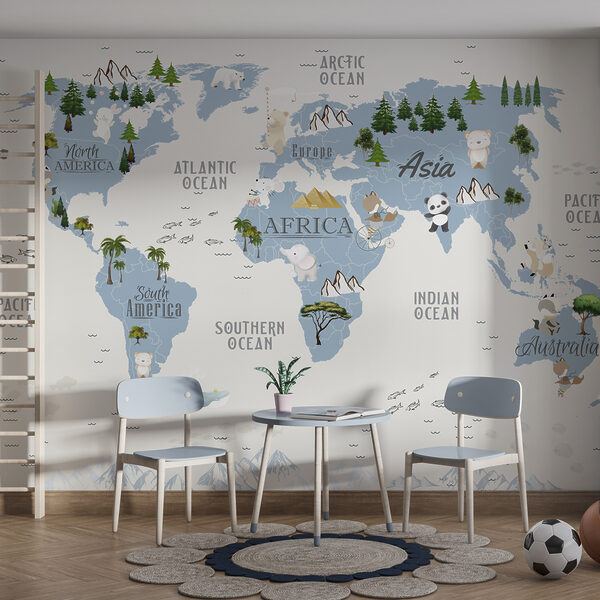 Fotótapéta Fotótapéta A világ térképe állatokkal és madarakkal (Cikkszám: u99440)