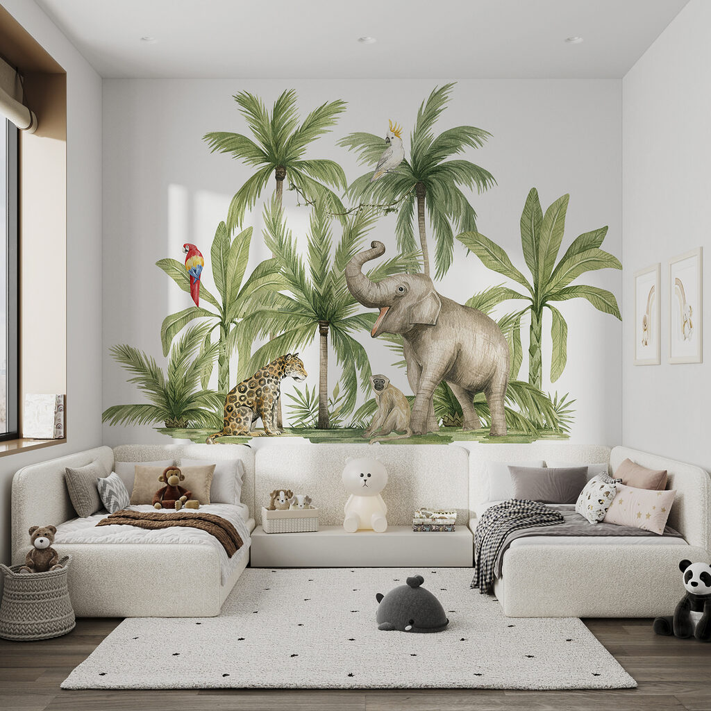 A group of animals in a jungle A group of animals in a jungle