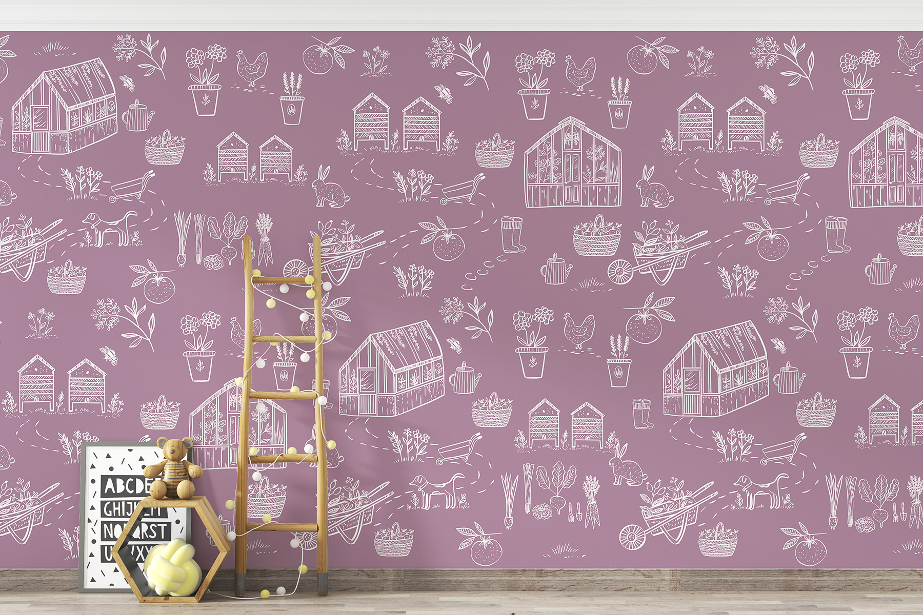 A pattern of farm items