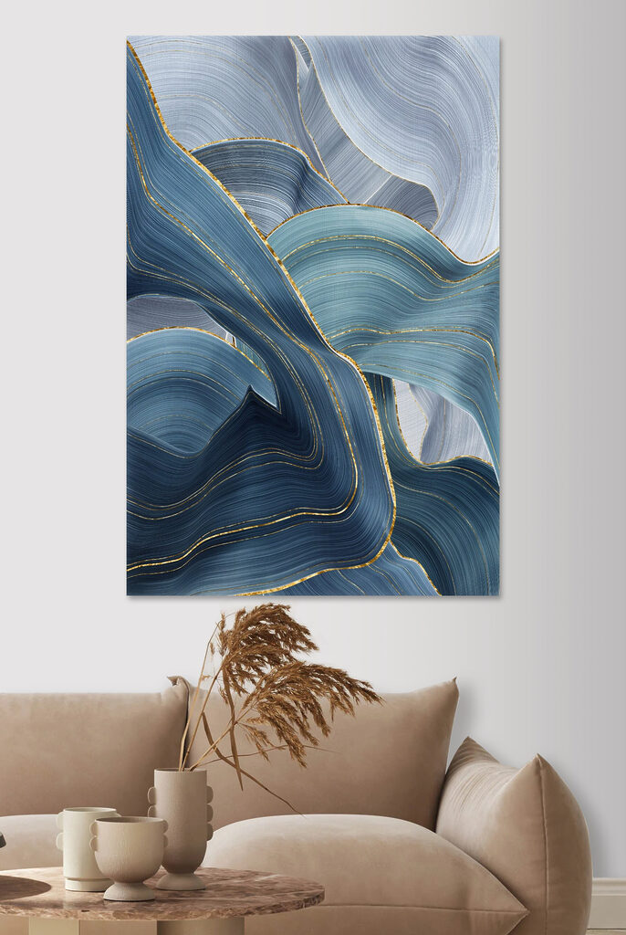 Flowing waves of serene blue tones