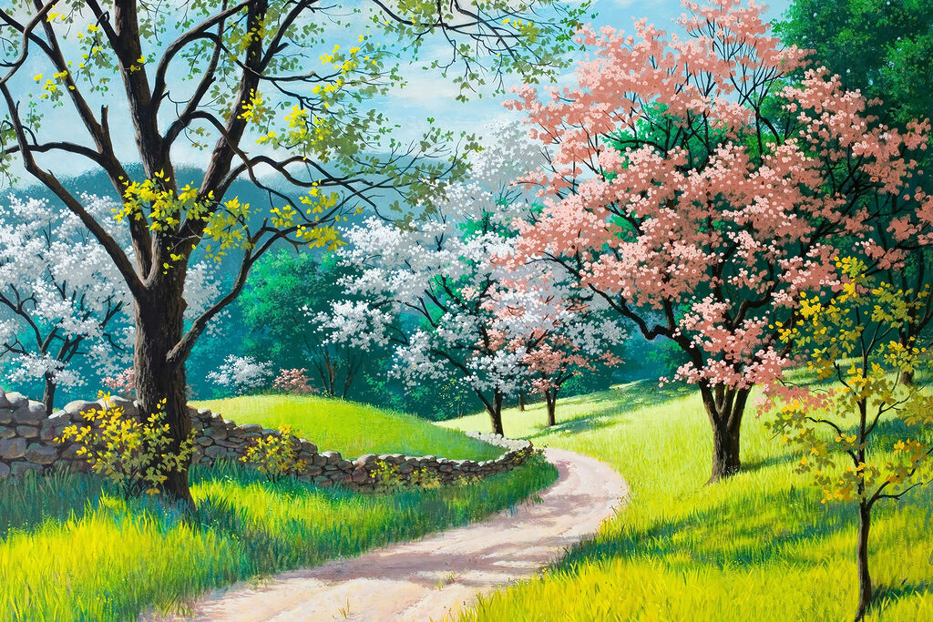 Blossoming trees along a winding path Blossoming trees along a winding path