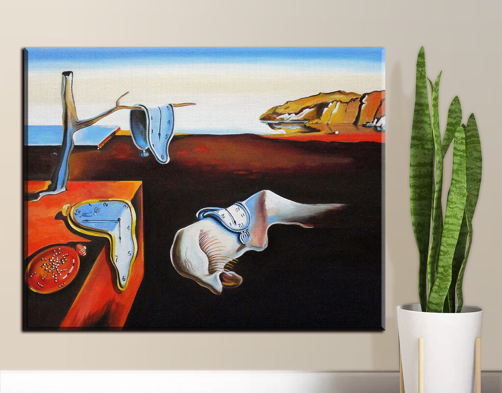 A painting of a cat with a clock on it A painting of a cat with a clock on it