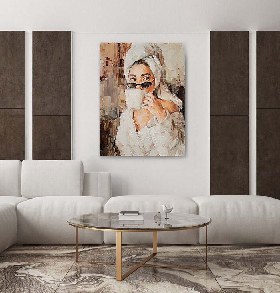 A painting of a woman holding a cup