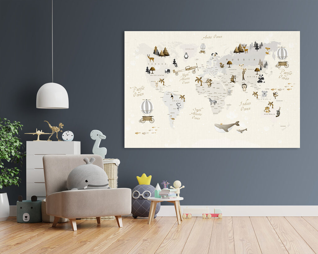 A map of the world with animals
