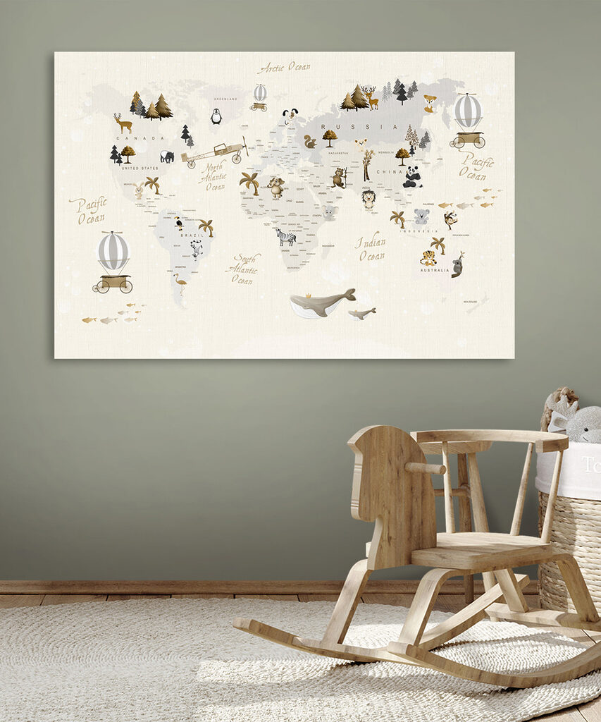 A map of the world with animals