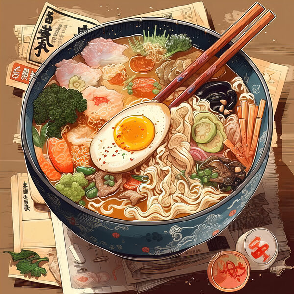 Egy tál ramen evőpálcikával és egy tojással Egy tál ramen evőpálcikával és egy tojással