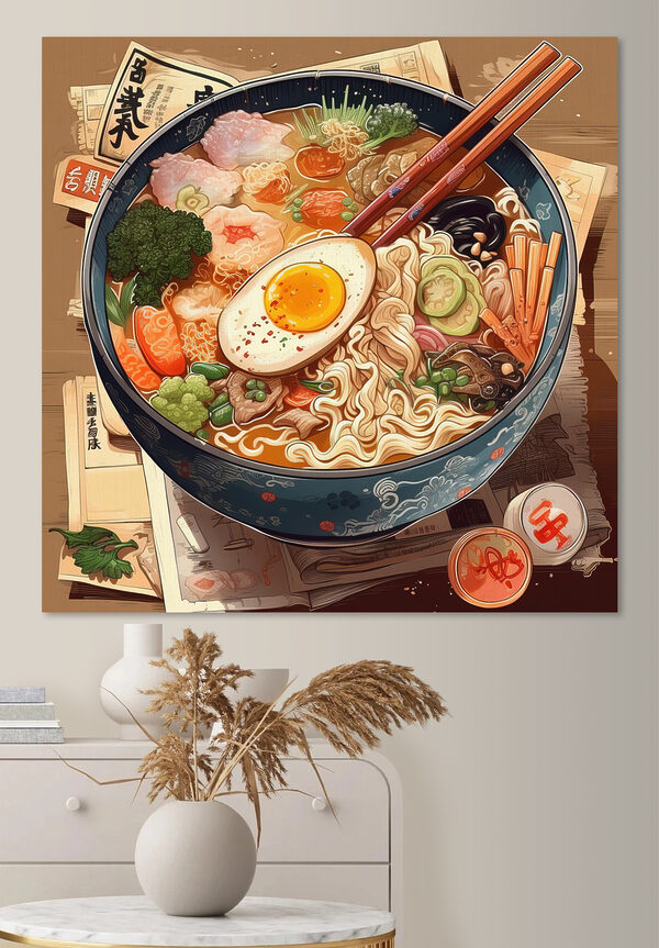 Egy tál ramen evőpálcikával és egy tojással Egy tál ramen evőpálcikával és egy tojással