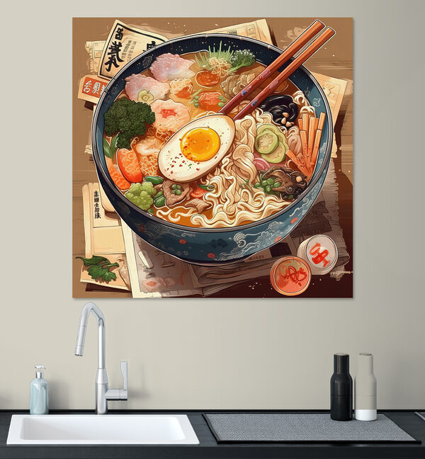 Egy tál ramen evőpálcikával és egy tojással Egy tál ramen evőpálcikával és egy tojással