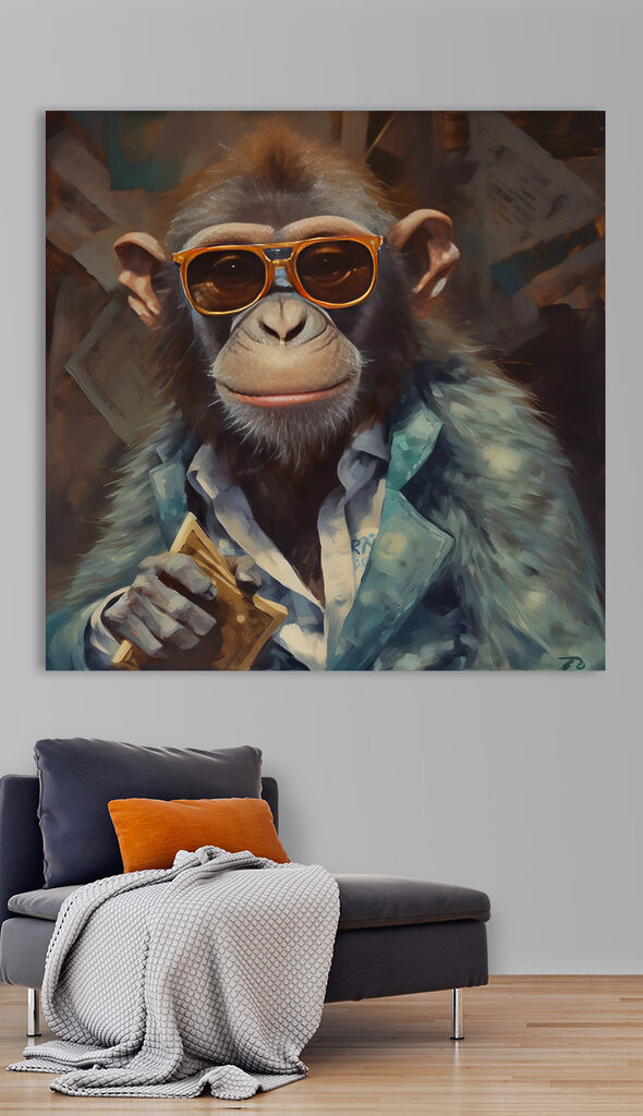 A monkey wearing sunglasses and a suit