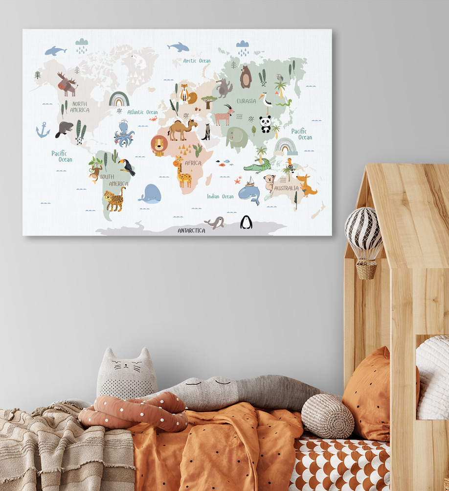A map of the world with animals