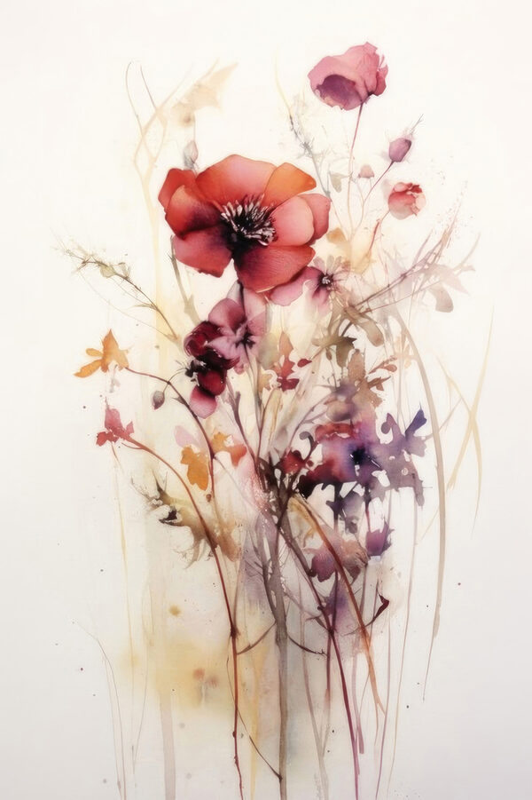 A painting of flowers on a white background