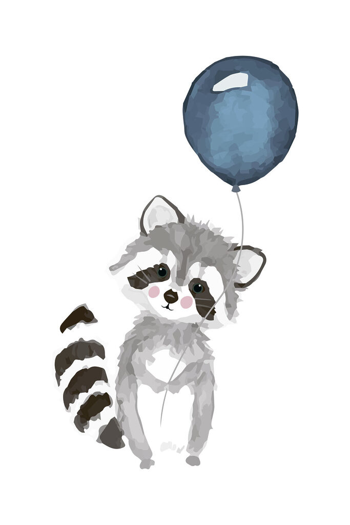 A raccoon holding a balloon