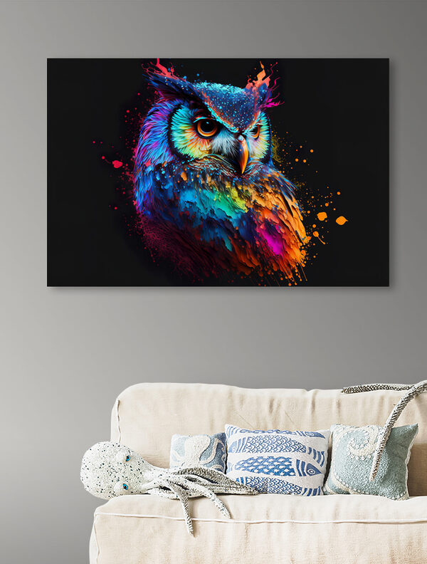 A colorful owl with paint splatters A colorful owl with paint splatters