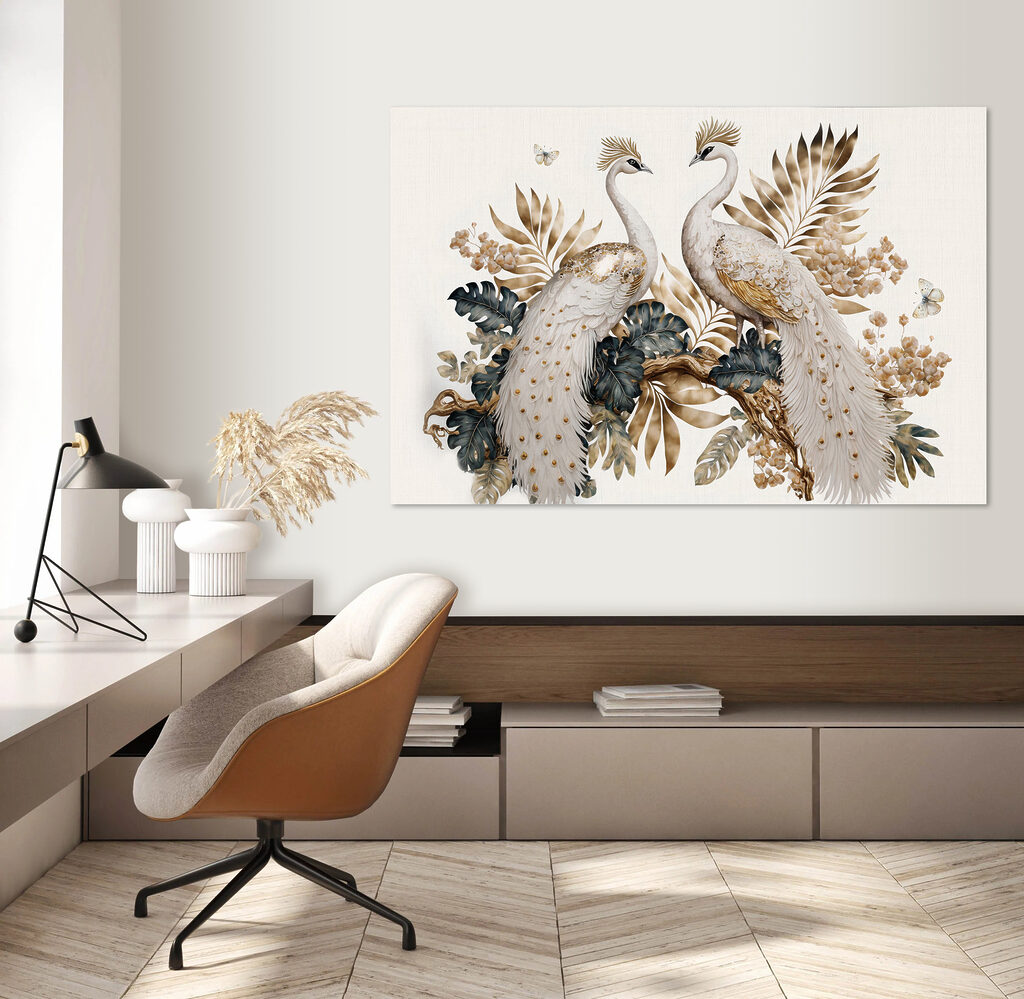 Elegant peacocks amidst serene floral beauty