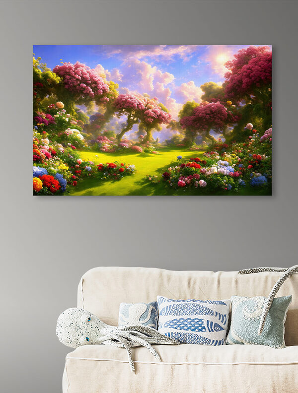 A landscape with trees and flowers