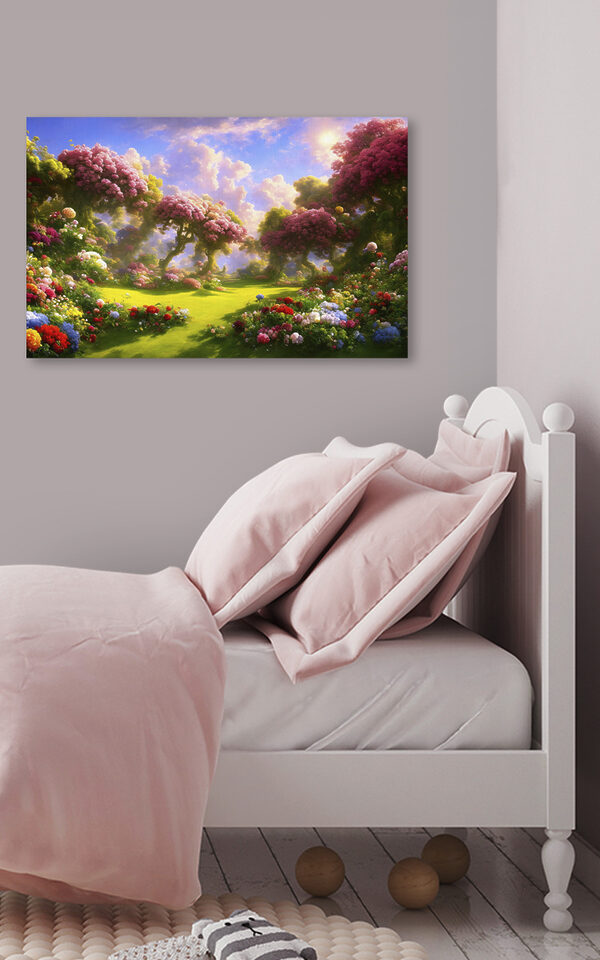 A landscape with trees and flowers