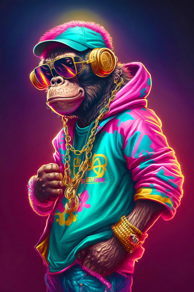 A monkey wearing a hat and sunglasses