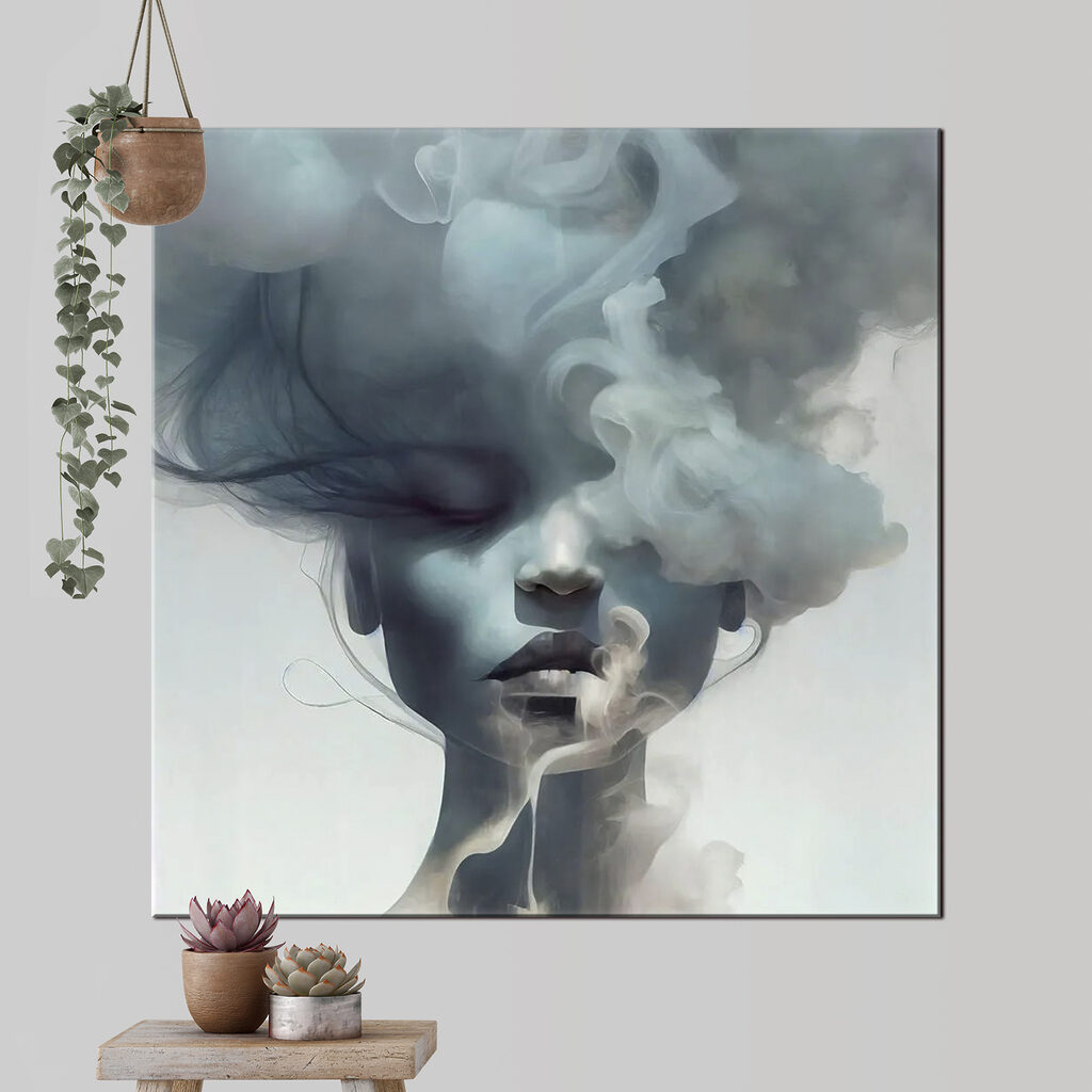 A woman with smoke in her hair