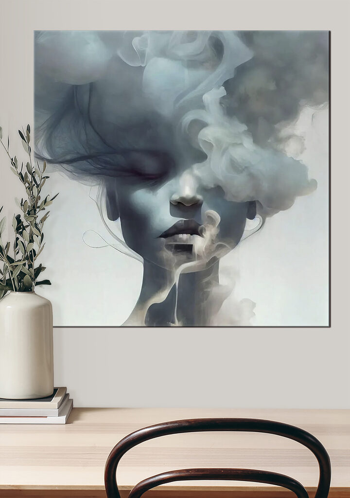 A woman with smoke in her hair